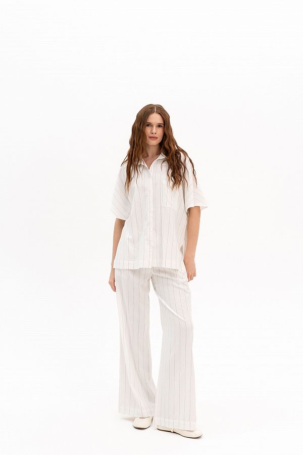 Lniane spodnie w paski białe spod30/07 #RU#  spod30/07 № 3