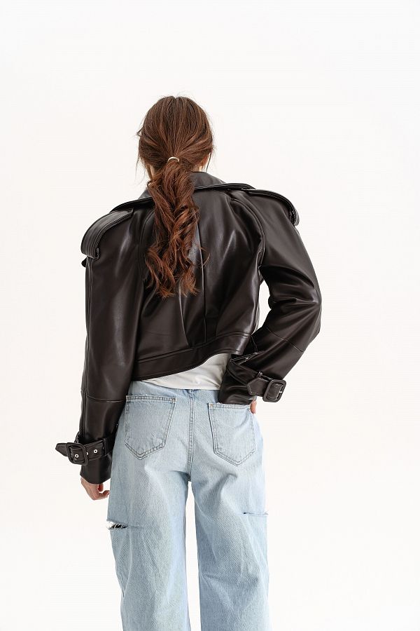 Krótki trrencz z eko-skóry czekoladowy prem09/04 № 3