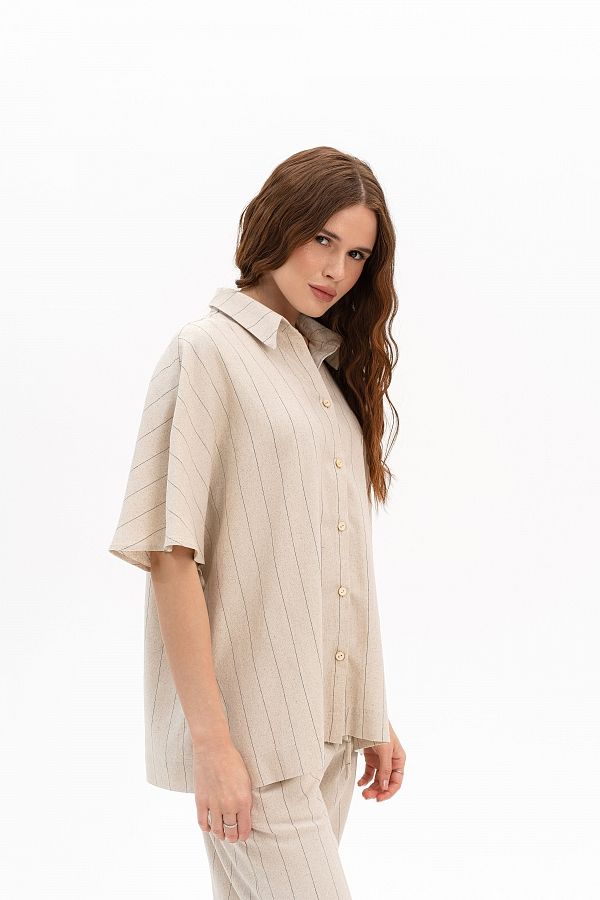 Lniana koszula z krótkim rękawem beżowa kosz30/06 #RU#  kosz30/06 № 2