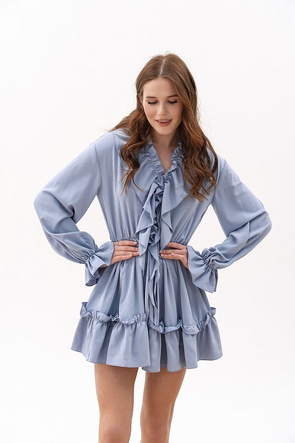 Sukienka mini z falbankami błękitna falbank25/04 № 2