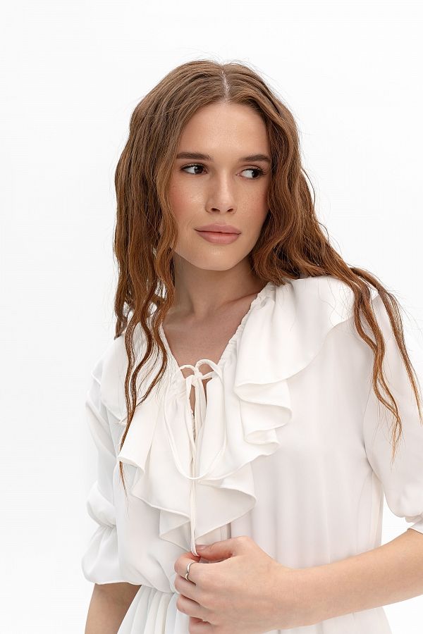 Sukienka z falbankami i krótkim rękawem mleczna falb30/07 № 5