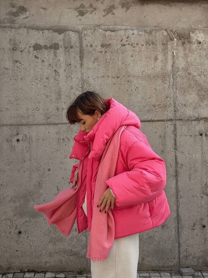 Kurtka przycięta z zamkiem różowa KR01103 № 1