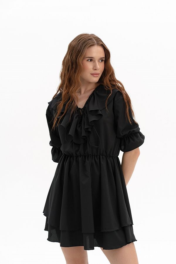 Sukienka z falbankami i krótkim rękawem czarna falb30/05 № 1