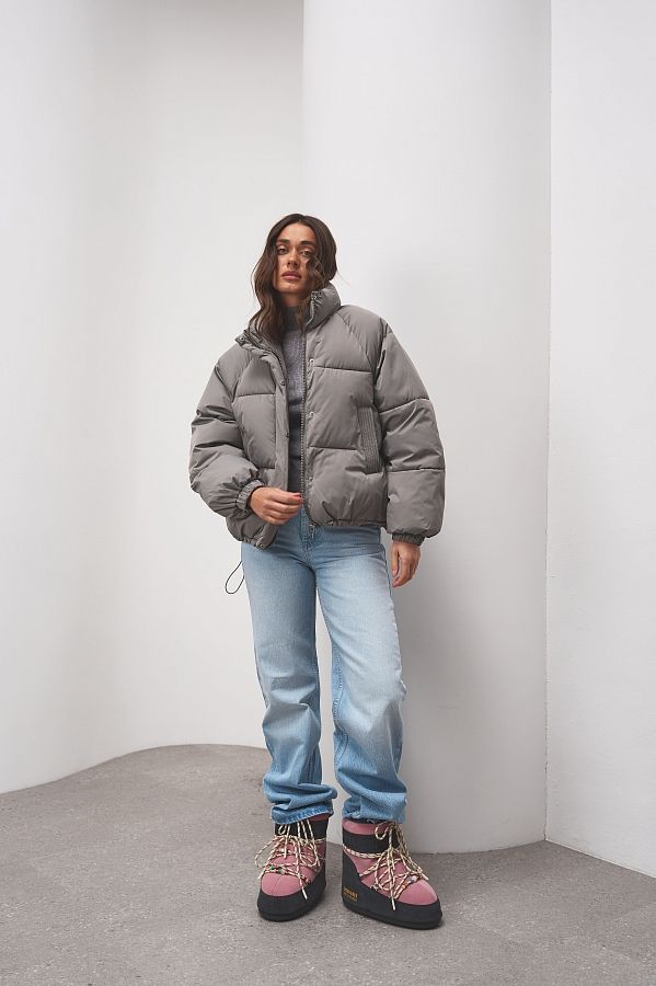 Krótka kurtka puchowa z kapturem szara 240909/4 № 4