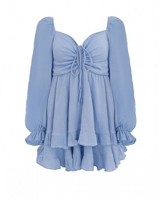 Mini sukienka muślinowa z falbankami błękitna