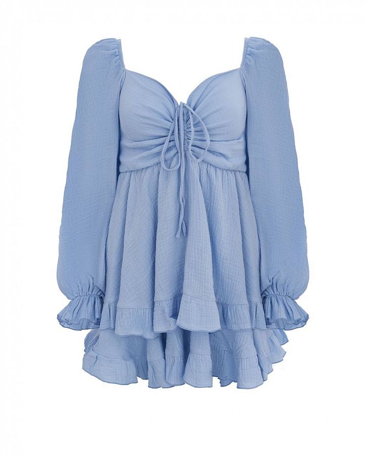 Mini sukienka muślinowa z falbankami błękitna musl07/06 № 1