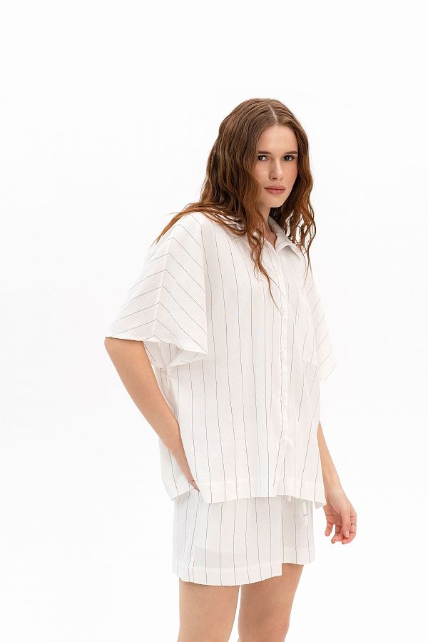 Lniana koszula z krótkim rękawem biała kosz30/05 #RU#  kosz30/05 № 2