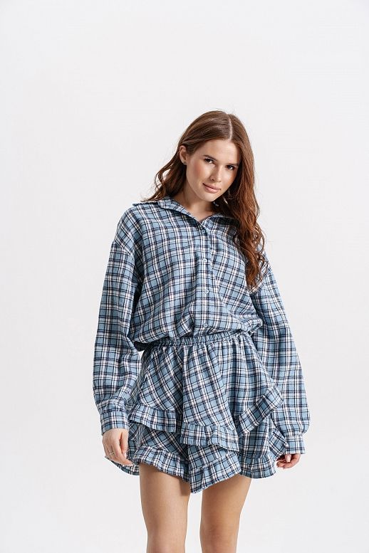 Spódnica mini z falbankami błękitna