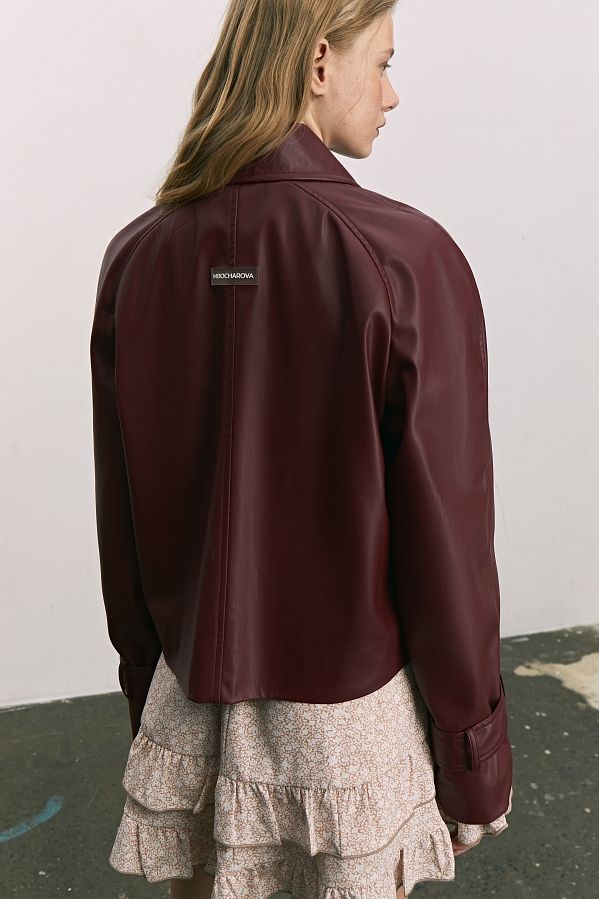 Trencz krótki z eko-skóry na zamszu bordowy МБКТ010/0 #RU#  МБКТ010/0 № 3