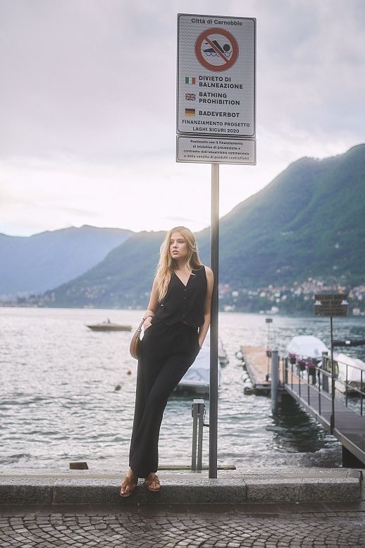 Lniany garnitur kamizelka i spodnie czarny - №2