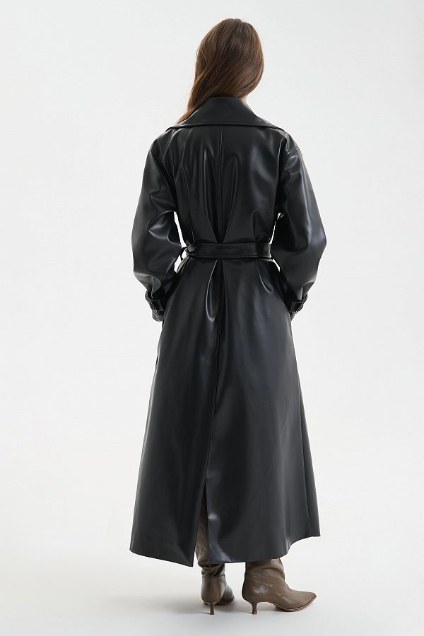 Trencz maxi z eko-skóry na zamszu bez naszywek czarny trenc1249 #RU#  trenc1249 № 4