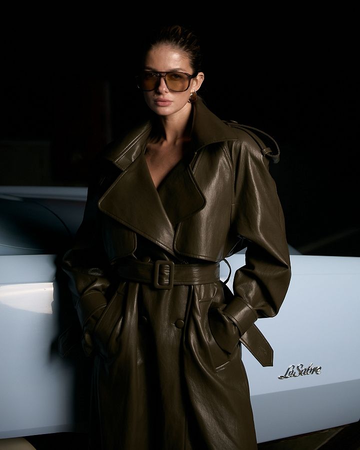 Trench maxi z ekologicznej skóry premium w kolorze khaki 10001-017 #RU#  10001-017 № 2