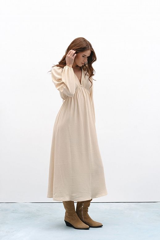 Sukienka maxi z odkrytymi plecami jasnobeżowa - №2