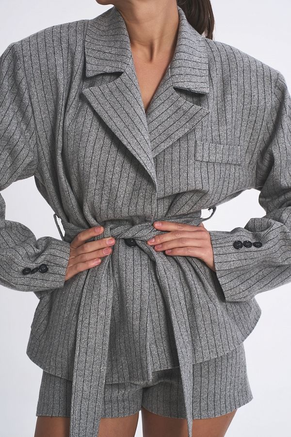 Wełniana marynarka z paskiem szara maryn12/02 № 2