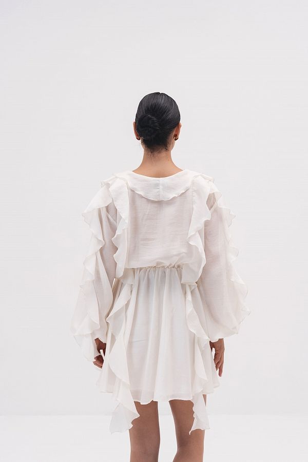 Sukienka z długim rękawem i welonem mleczna sukienka01/11 № 2