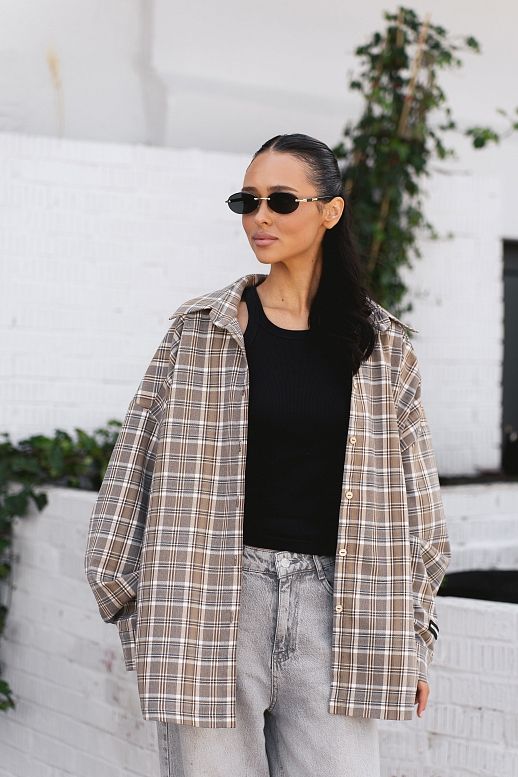 Bawełniana koszula oversize beżowa