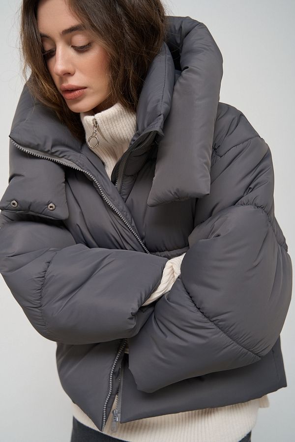 Kurtka przycięta z zamkiem grafitowa KR01104 № 5