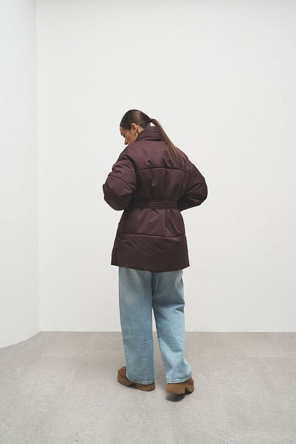 Kurtka puchowa przedłużona z paskiem bordowa kurtkapuch17/12 № 4