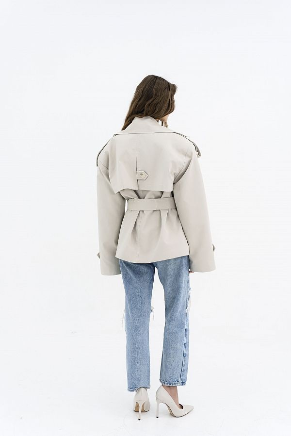 Mleczny przycięty bawełniany trencz prem23/04 № 3