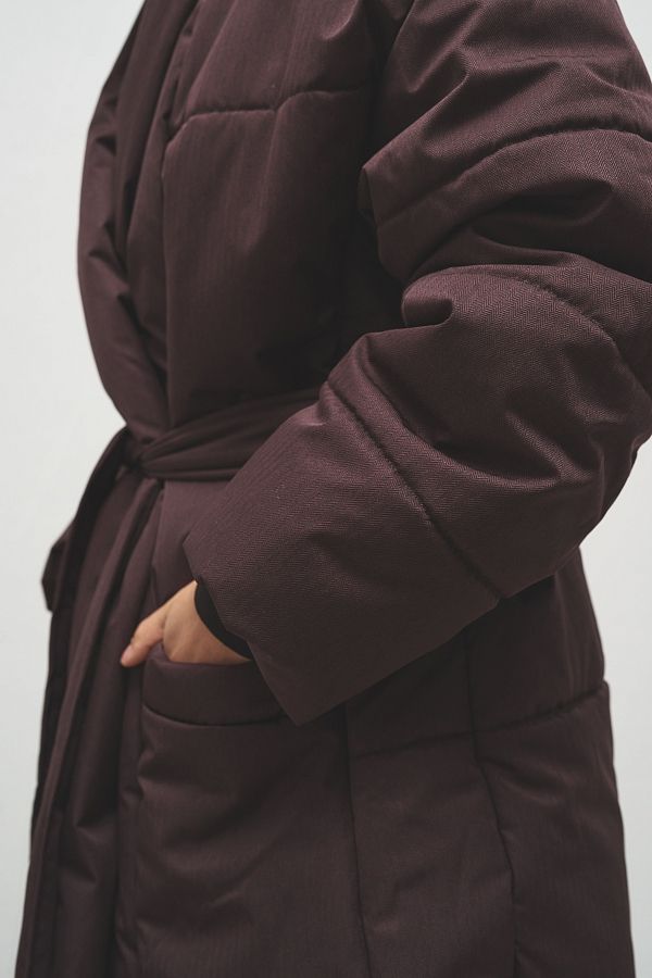 Kurtka puchowa przedłużona z paskiem bordowa kurtkapuch17/12 № 3