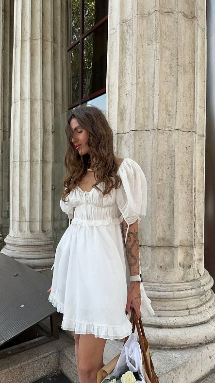 Sukienka z falbankami mleczna  - №2