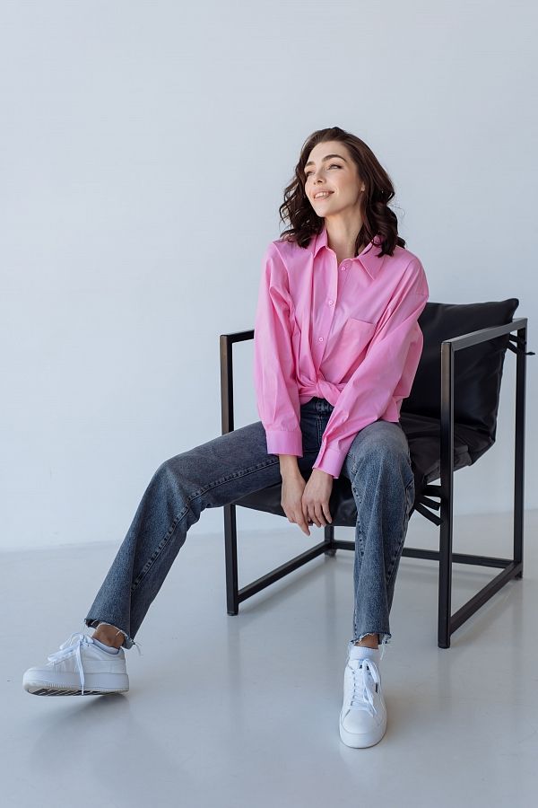 Klasyczna koszula w kolorze różowym S0522 #RU# Klasyczna bawełniana koszula w kolorze różowym S0522 № 2