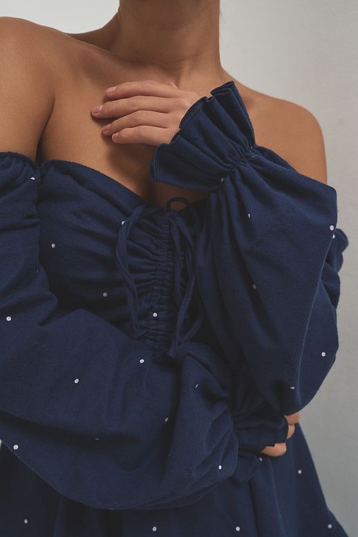 Sukienka z ciepłej bawełny granatowa w groszki