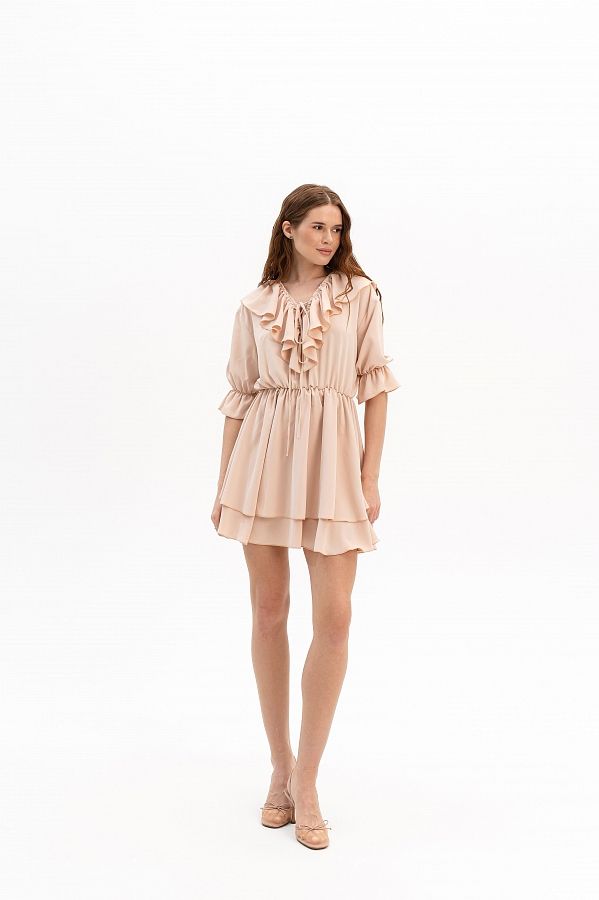 Sukienka z falbankami i krótkim rękawem beżowa falb30/06 № 1