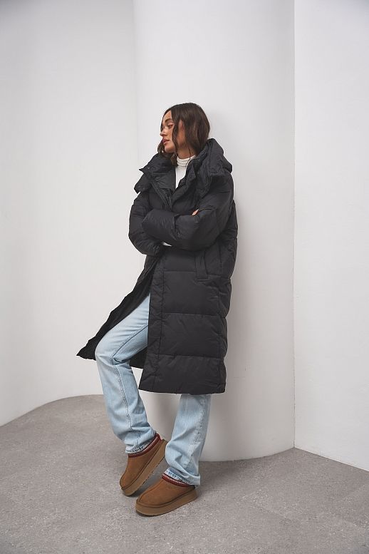 Długa kurtka puchowa z kapturem czarna - №2