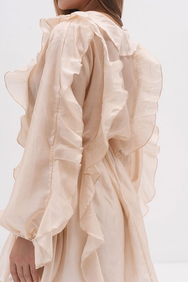 Sukienka z długim rękawem i welonem beżowa sukienka01/09 № 5