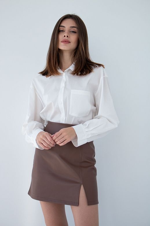 Spódnica mini z ekoskóry czekoladowa - №2