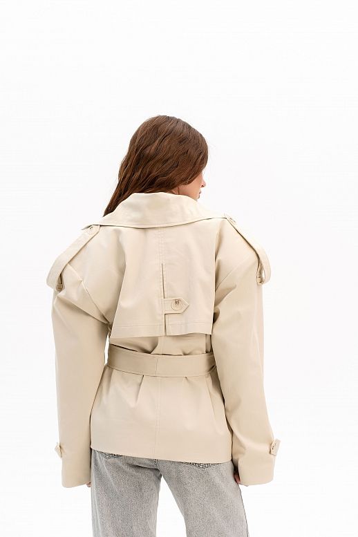 Masełkowy przycięty bawełniany trencz - №2