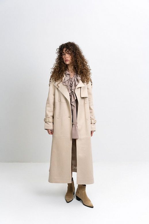 Zamszowy trencz z podszewką jasnobeżowy