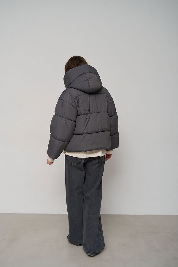 Kurtka przycięta z zamkiem grafitowa KR01104 № 2