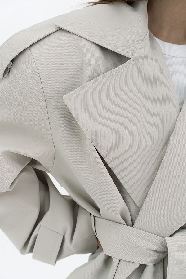 Mleczny przycięty bawełniany trencz prem23/04 № 4