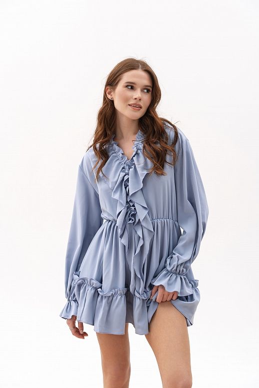 Sukienka mini z falbankami błękitna