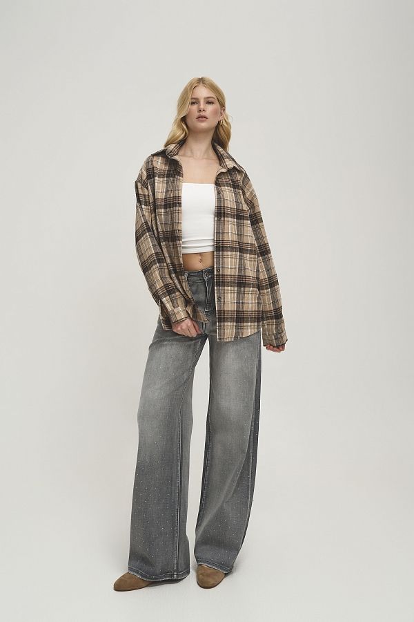 Koszula oversize w kratę beżowa z brązowym koszula21/04 #RU#  koszula21/04 № 4